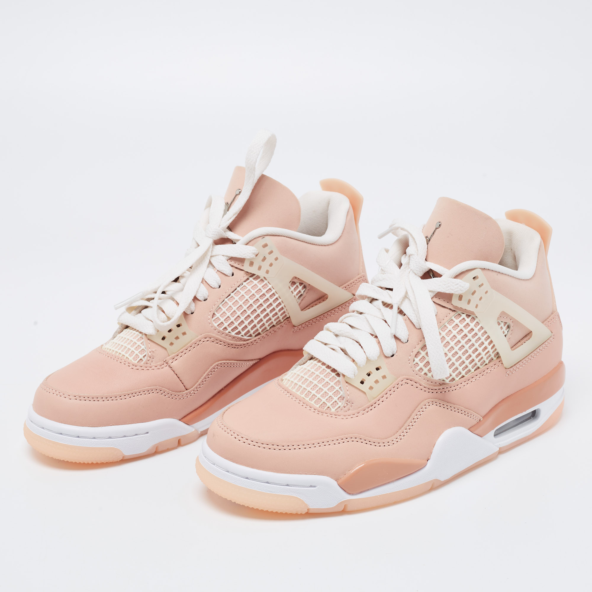 

Jordan Peach Pink Nubuck Leather Air Jordan Retro 4 High Top Sneakers Size