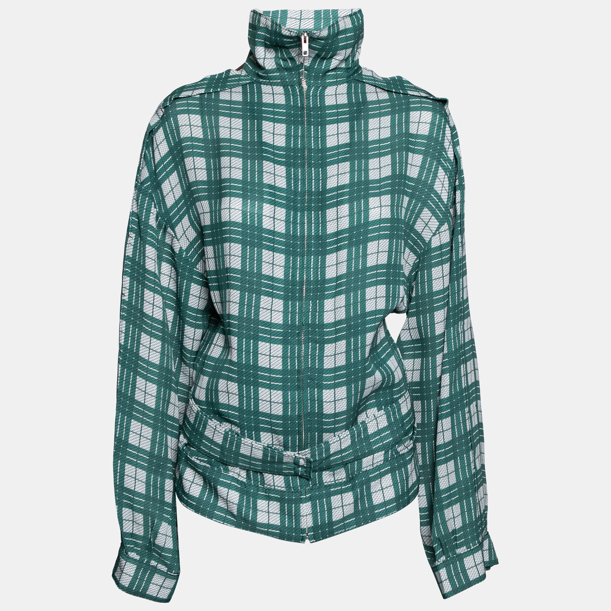 

Joseph Green Check Canvas Silk Zip-Up Royce Jacket L