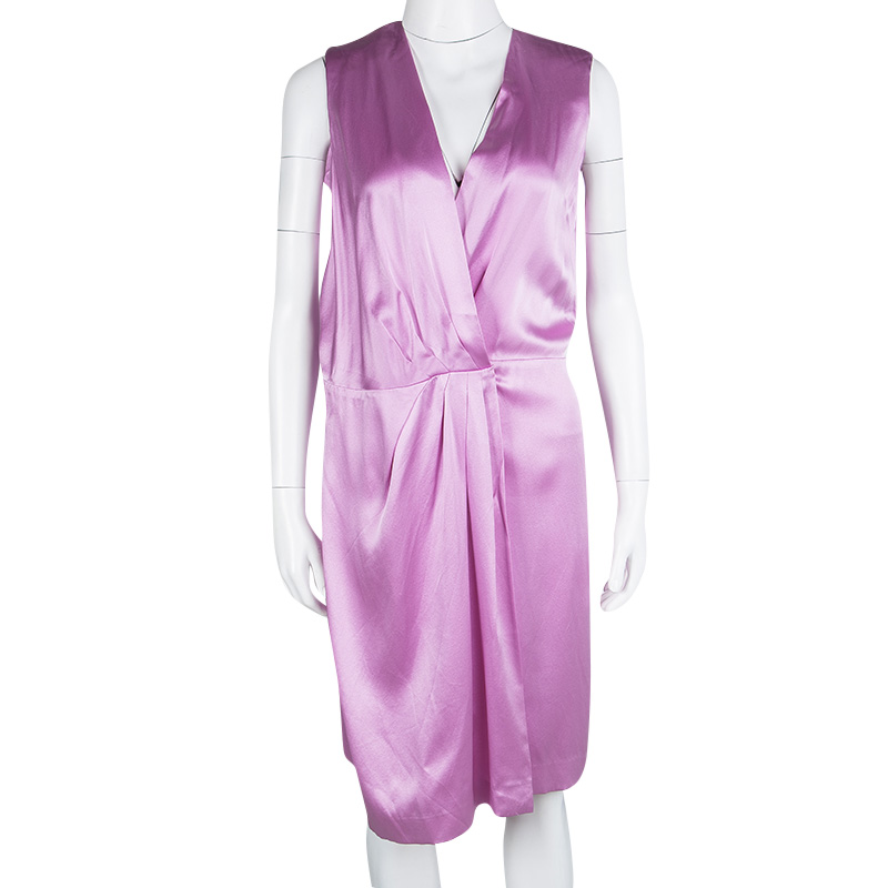 

Joseph Pink Silk Satin Sleeveless Stellina Wrap Dress