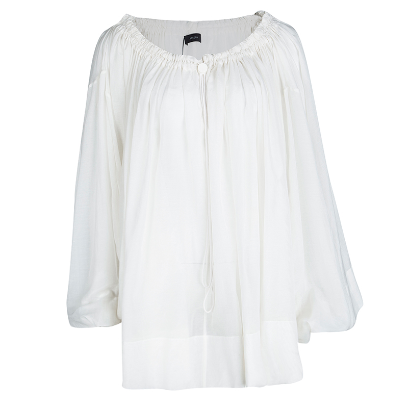 Joseph White Gathered Cotton Voile Off Shoulder Oversized Mou Mou ...