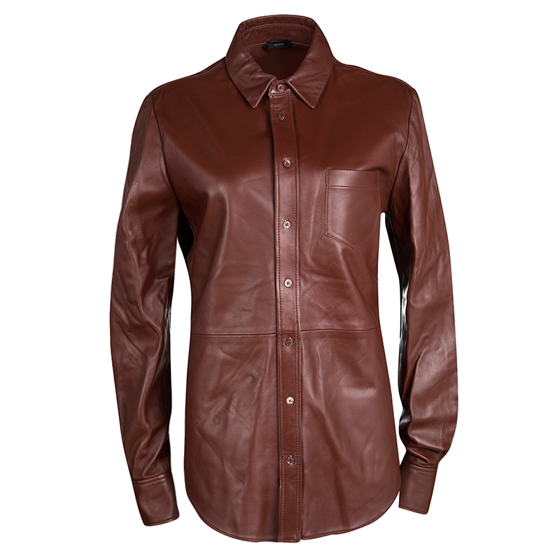 Joseph Chestnut Brown Lambskin Glove Leather Garcon Shirt M