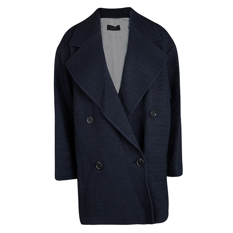 Joseph Navy Blue Summer Tweed Double Breasted Maubert Coat M