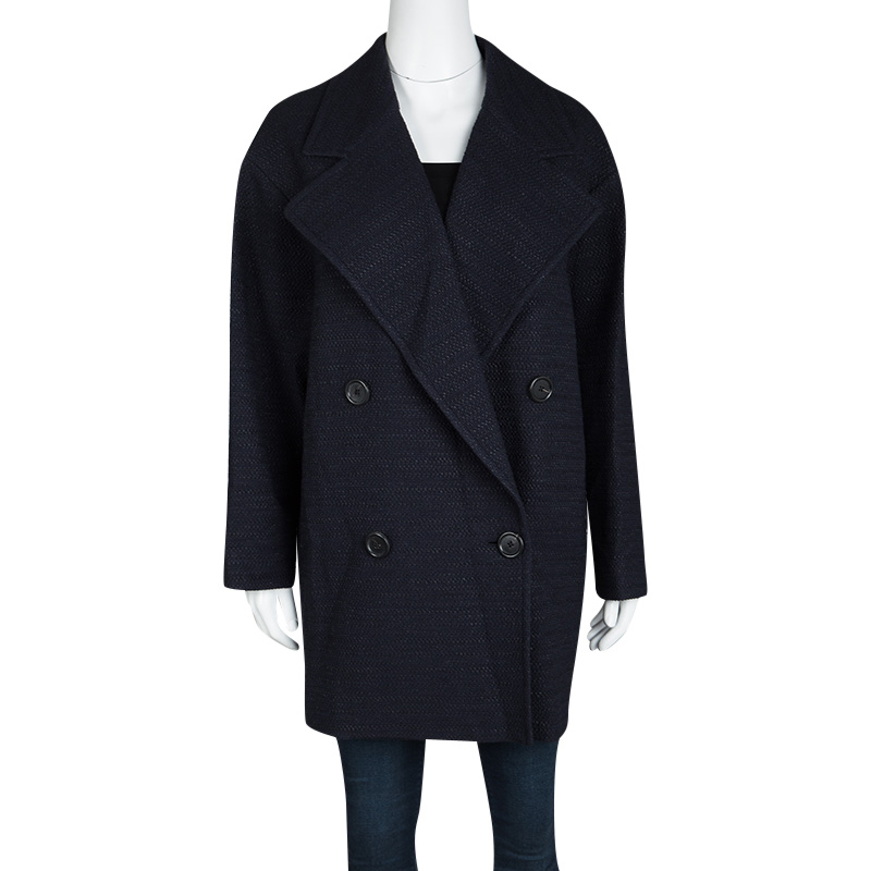 

Joseph Navy Blue Summer Tweed Double Breasted Maubert Coat