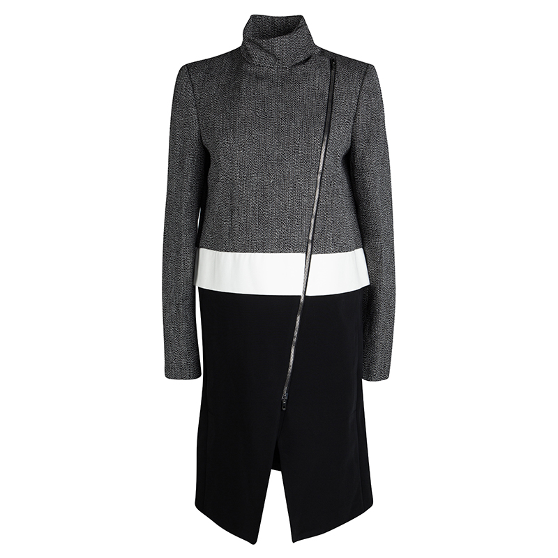 Pre Owned Joseph Tricolor Techno Tweed Zip Detail Preston Long Coat M