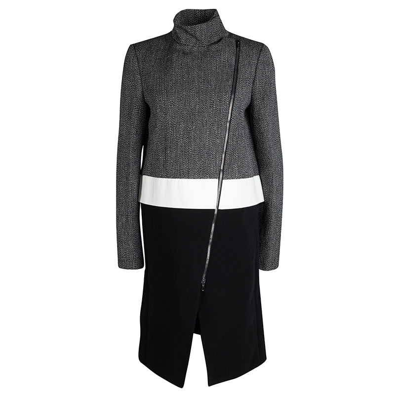 Pre Owned Joseph Tricolor Techno Tweed Zip Detail Preston Long Coat L