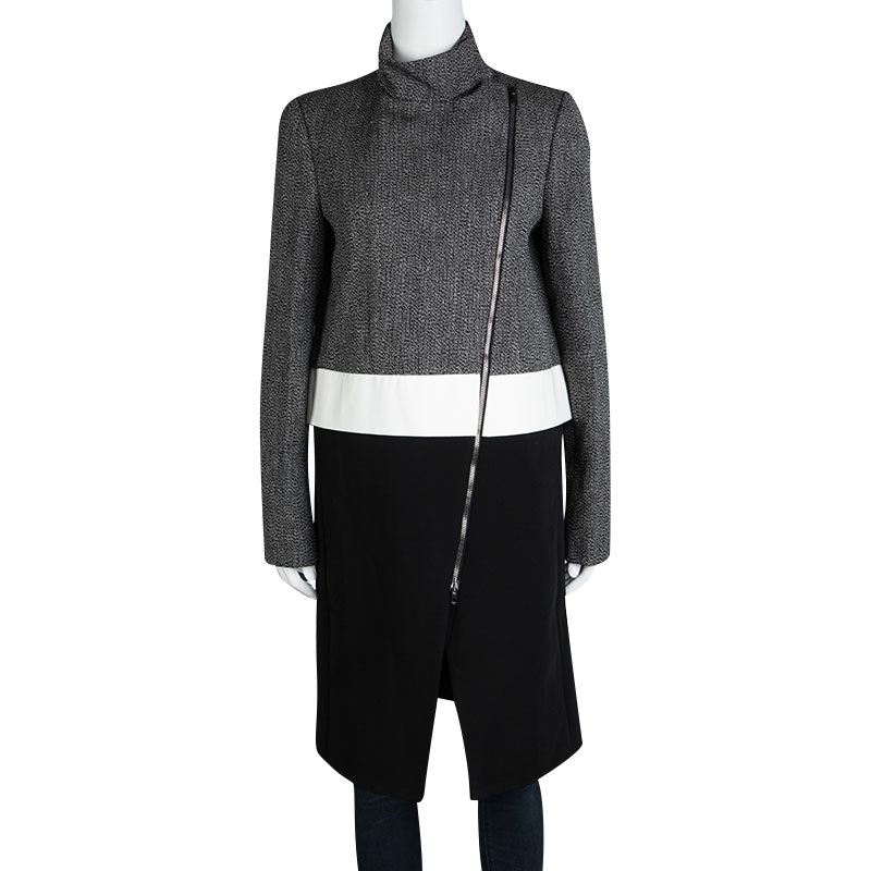 

Joseph Tricolor Techno Tweed Zip Detail Preston Long Coat, Black