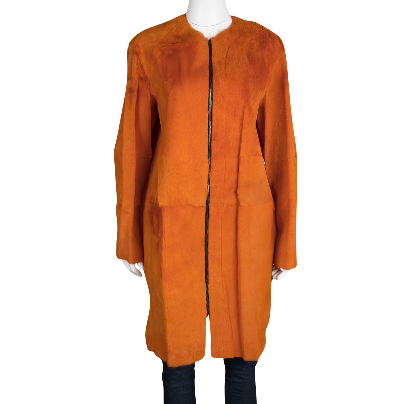 

Joseph Orange Fur Kangaroo Skin Zip Front Sydney Coat