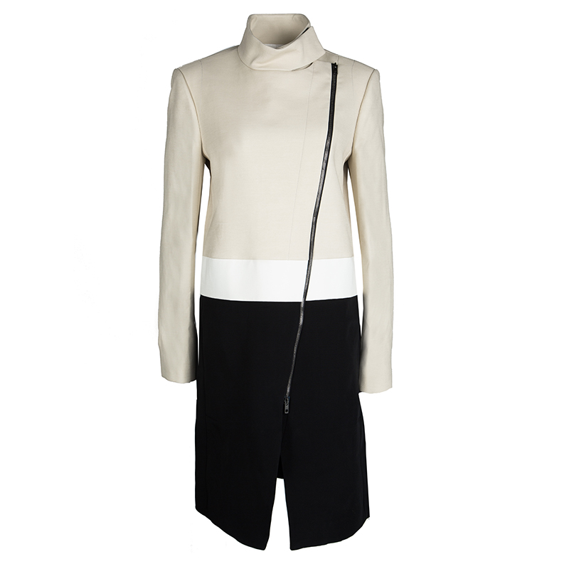 Pre Owned Joseph Tricolor Zip Detail Preston Full Sleeve Long Coat L