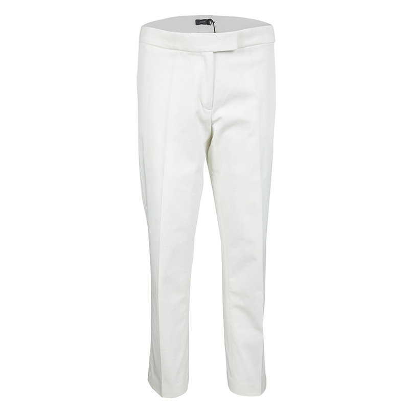 Pre Owned Joseph Off White Light Cotton Finley Straight Fit Trousers L
