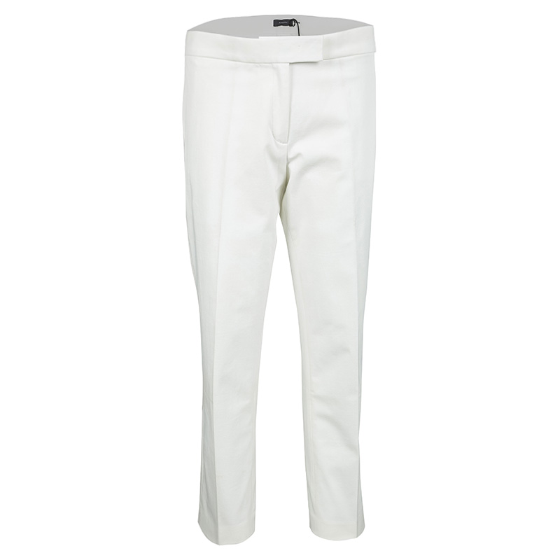 Pre Owned Joseph Off White Light Cotton Finley Straight Fit Trousers L