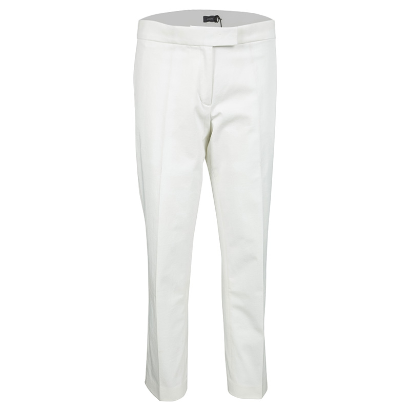 Joseph Off White Light Cotton Finley Straight Fit Trousers L