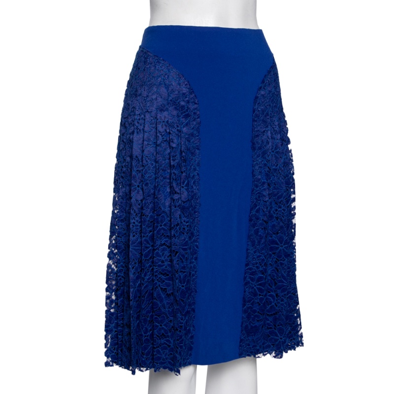 

Joseph Cobalt Blue Pleated Lace Detail Courtney Skirt