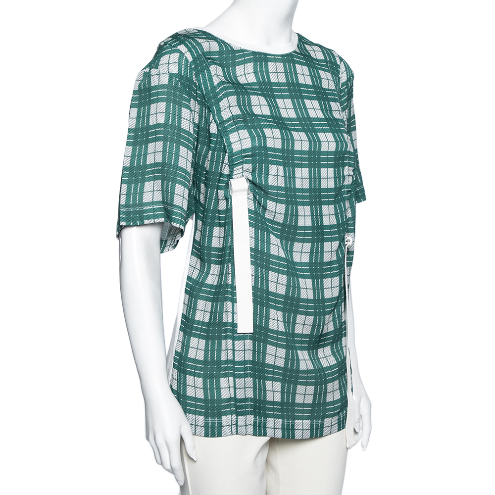 

Joseph Green & White Checkered Textured Cotton & Silk Top