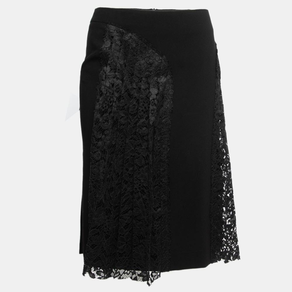Pre-owned Joseph Black Crepe & Lace Paneled Pleated Courtney Skirt S