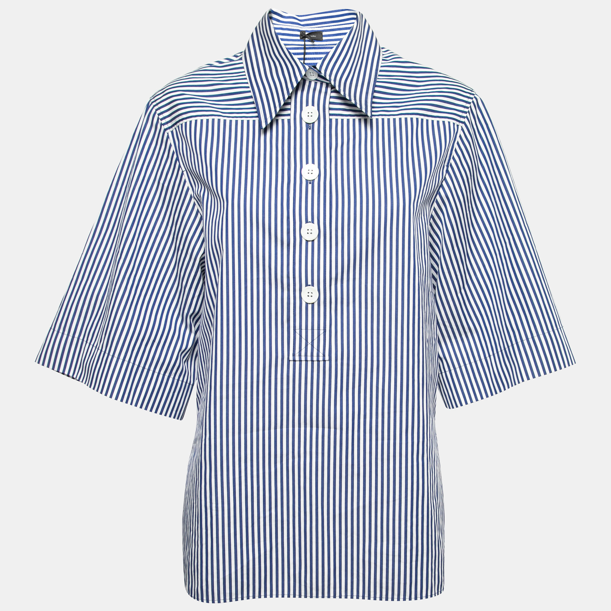 Pre-owned Joseph Blue Striped Cotton Tunic Shirt L