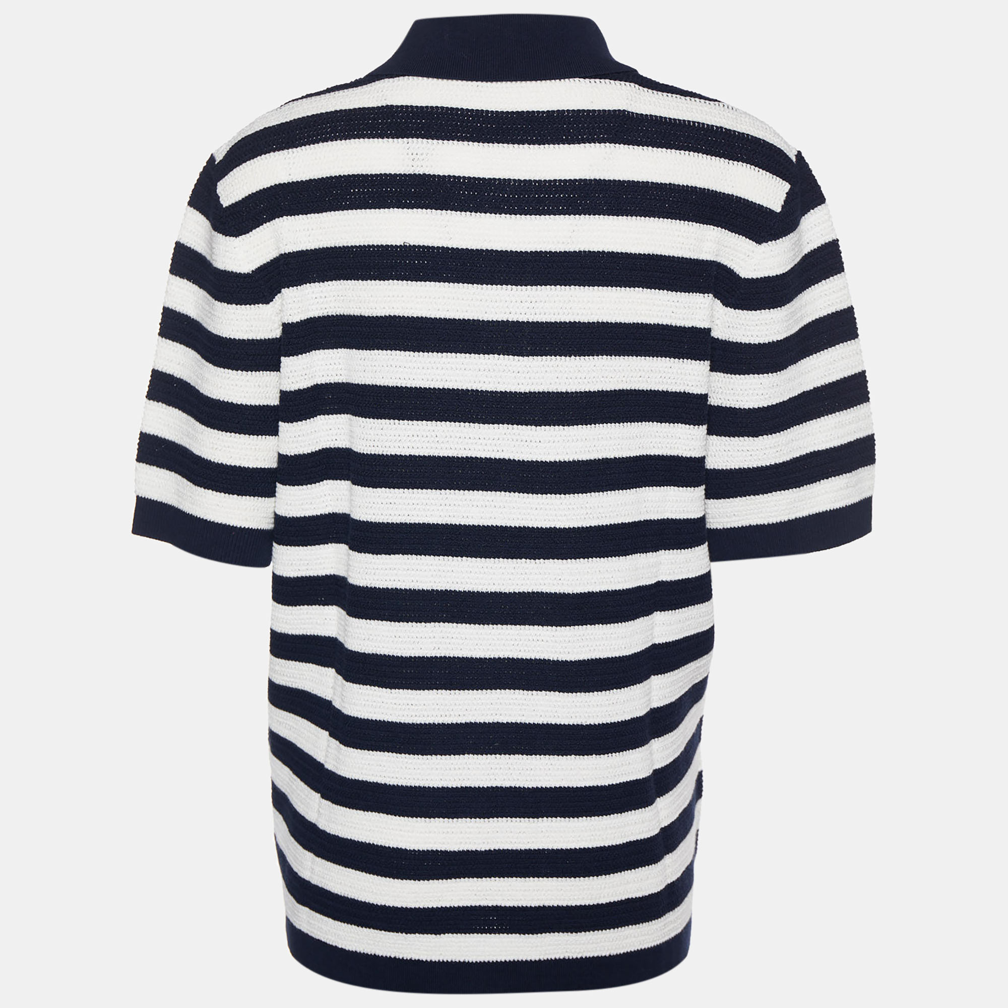 

JosephNavy Blue & White Striped Perforated Cotton Knit Polo T-Shirt, Navy blue