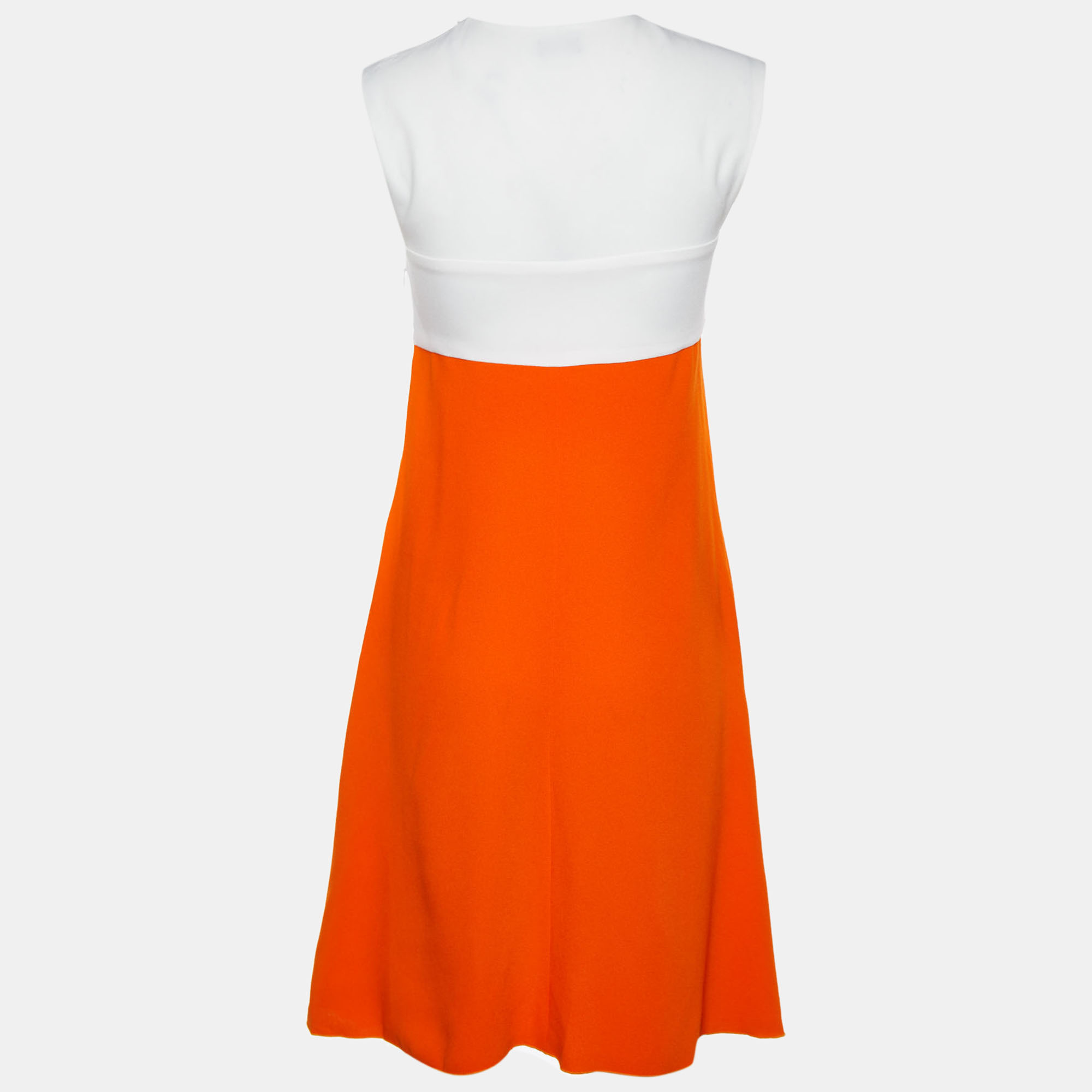 

Joseph Orange & White Crepe Paneled Sleeveless A-Line Dress