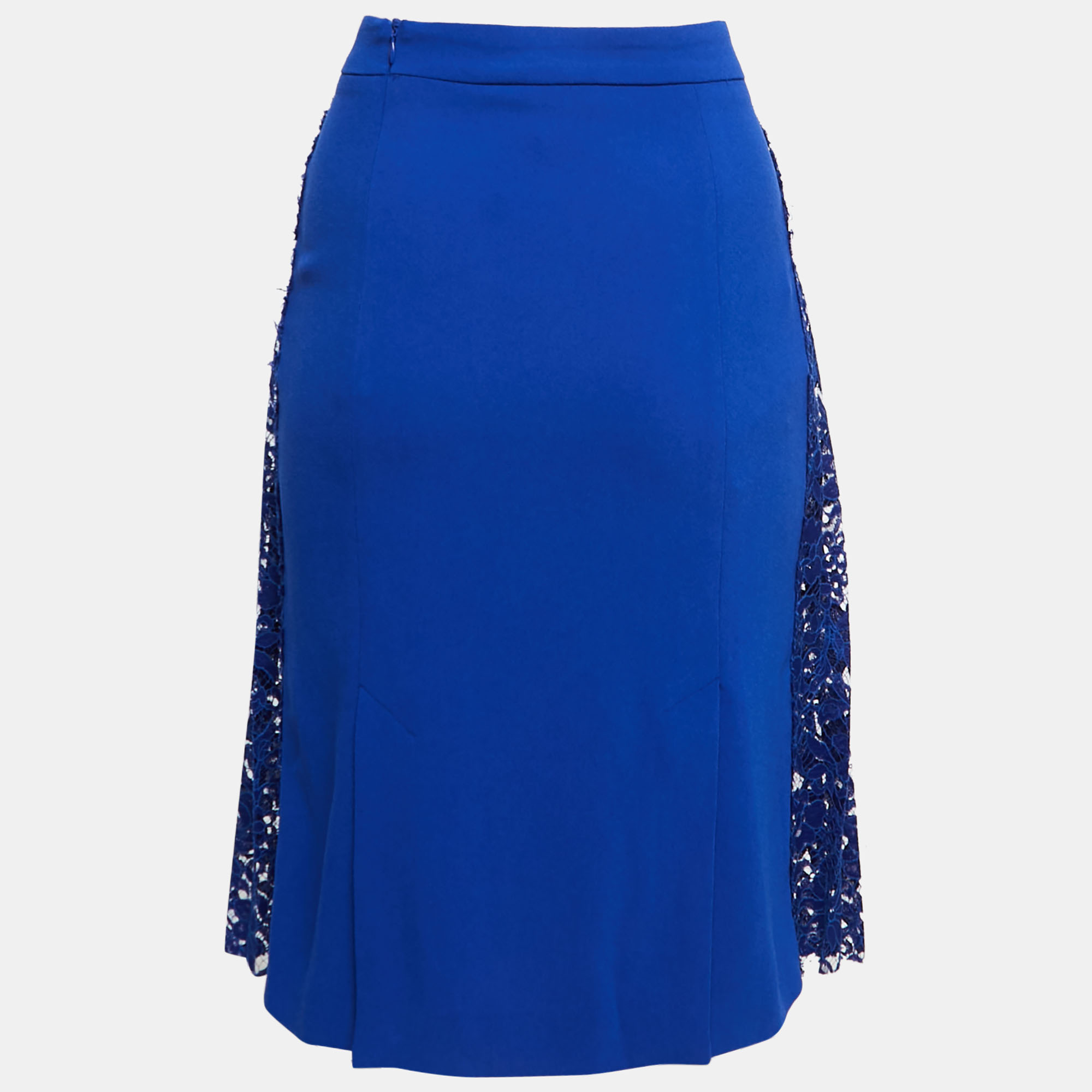 

Joseph Cobalt Blue Stretch Crepe and Lace Pleated Detail Knee-Length Skirt