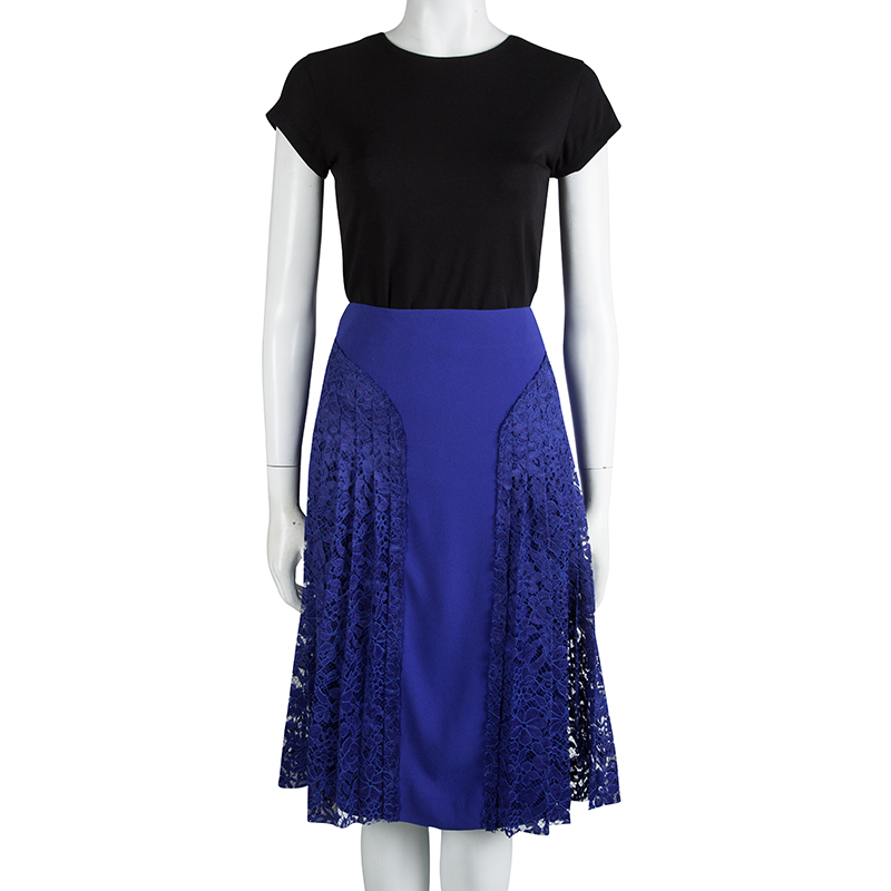 

Joseph Cobalt Blue Pleated Lace Detail Courtney Skirt