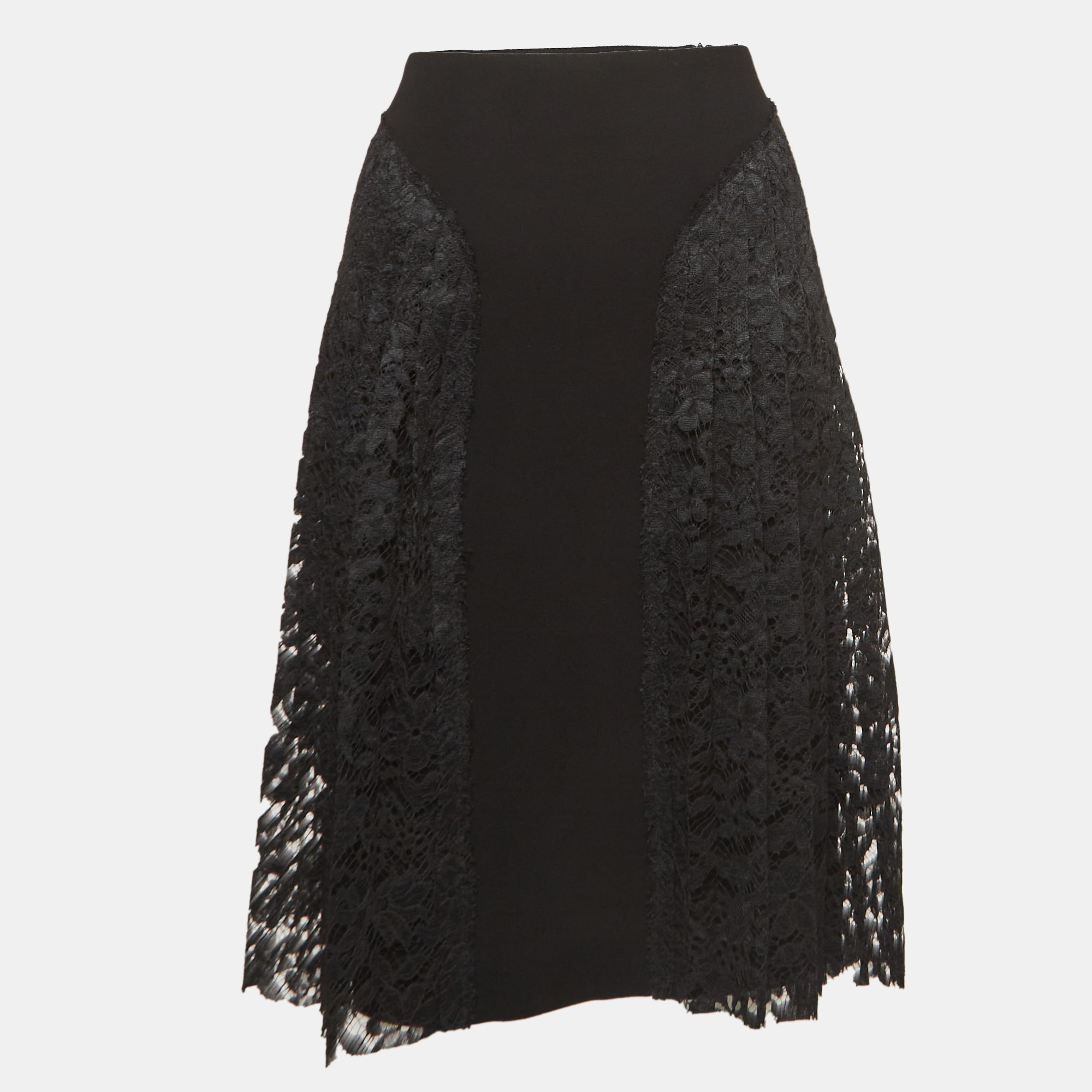 Black And Stretch Crepe Pleated Courtney Skirt