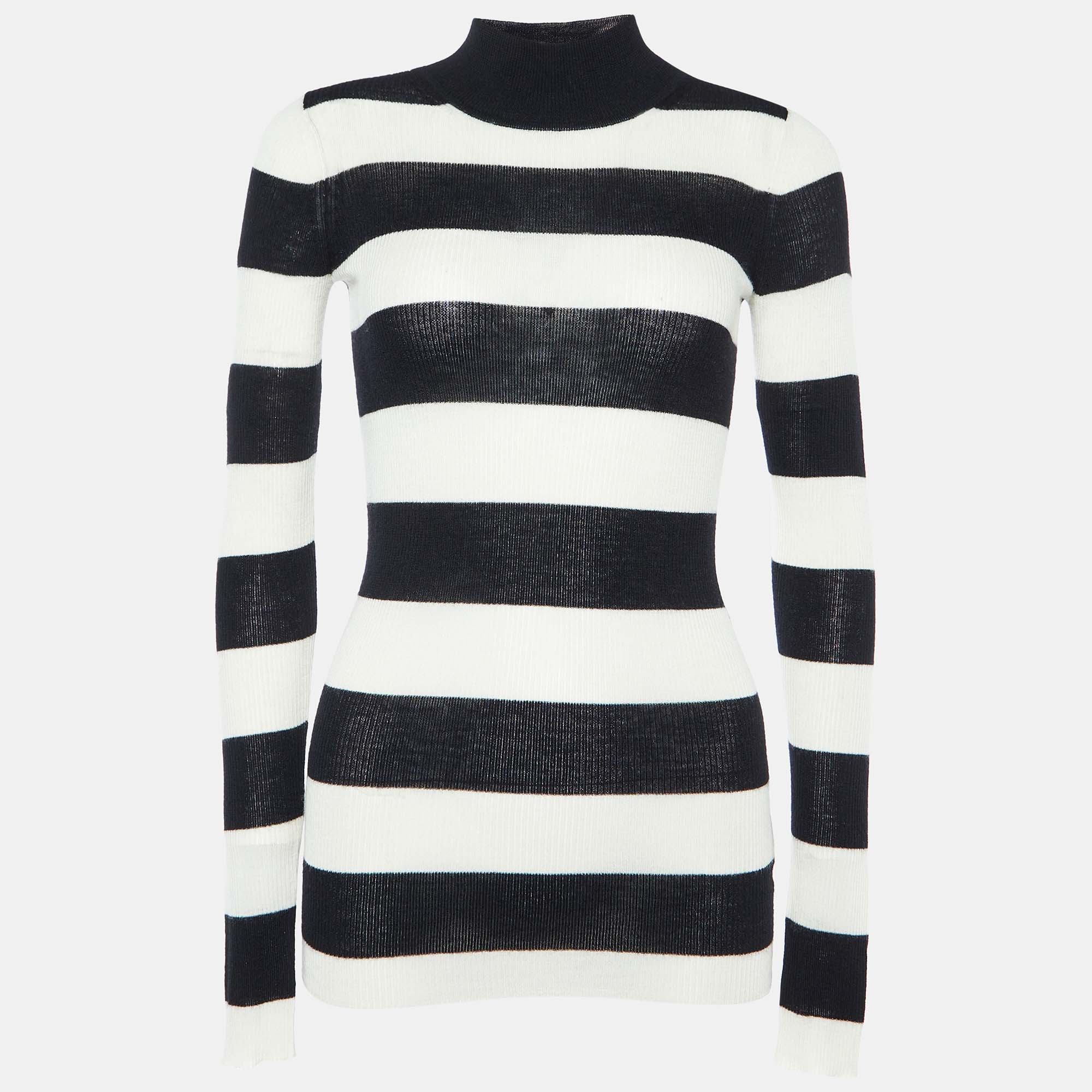 

Joseph Black/White Stripe Cashmere High Neck Sweater XS