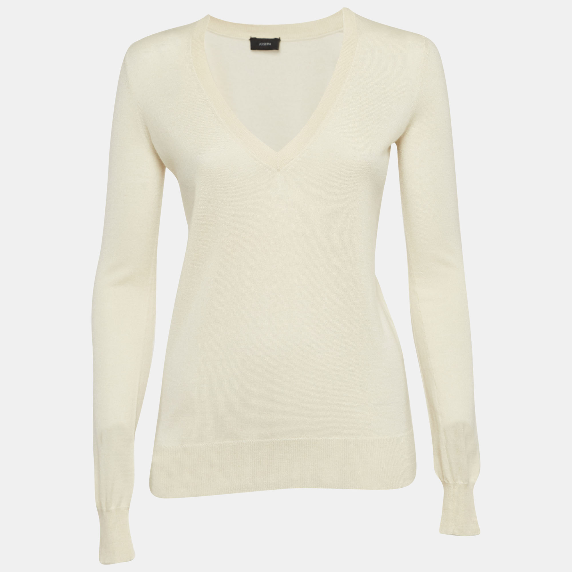 

Joseph Cream Cashmere Knit V-Neck Sweater S