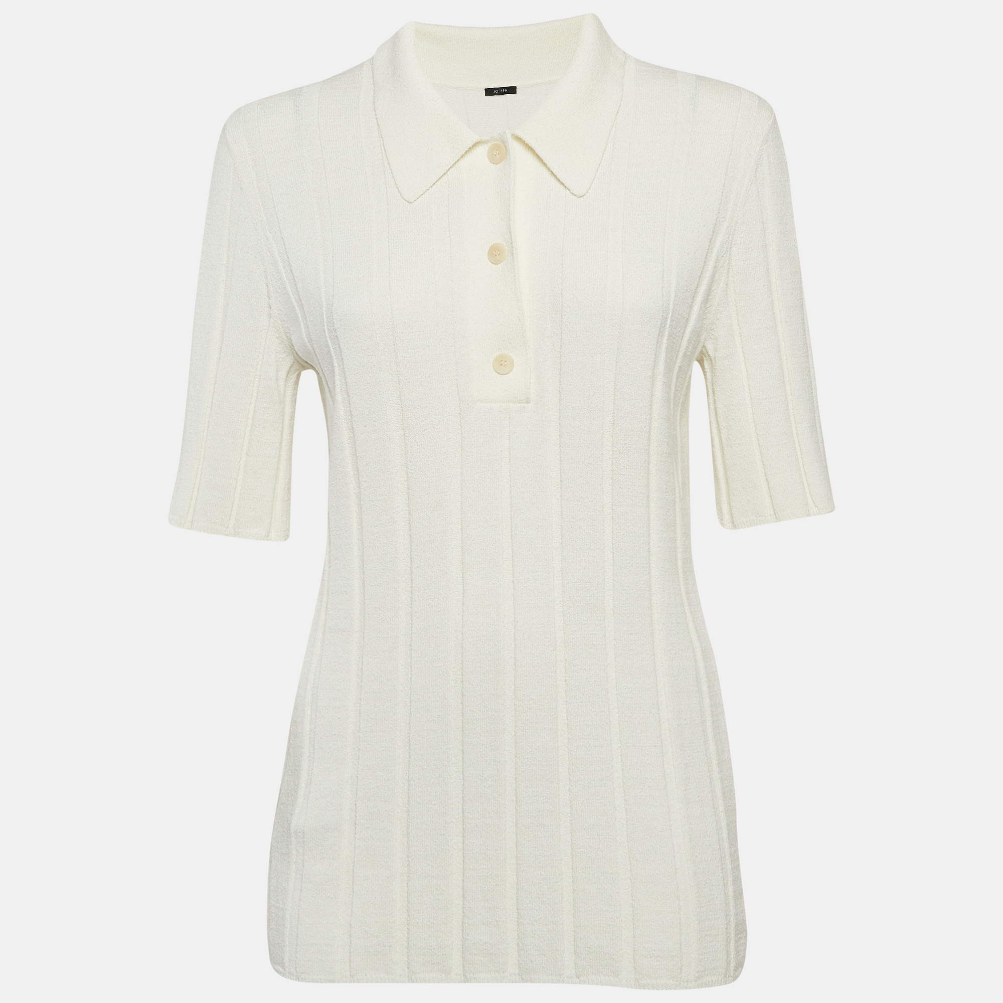 

Joseph Ivory White Textured Rib Knit Polo T-Shirt S