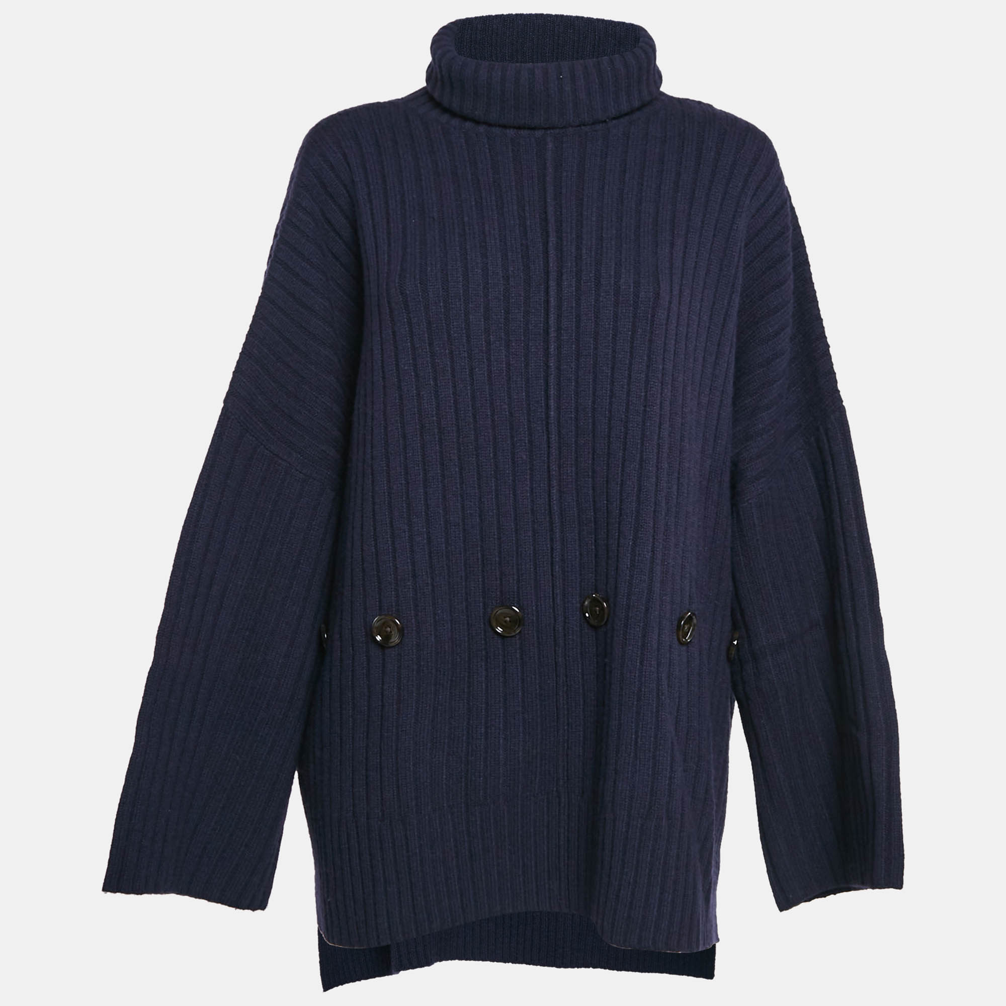 

Joseph Navy Blue Rib Knit Wool Buttoned Poncho L