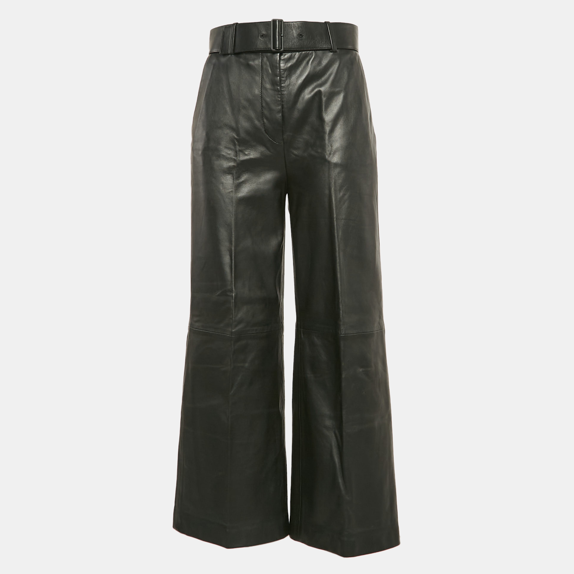 

Joseph Black Leather Belted Wide-Leg Pants S