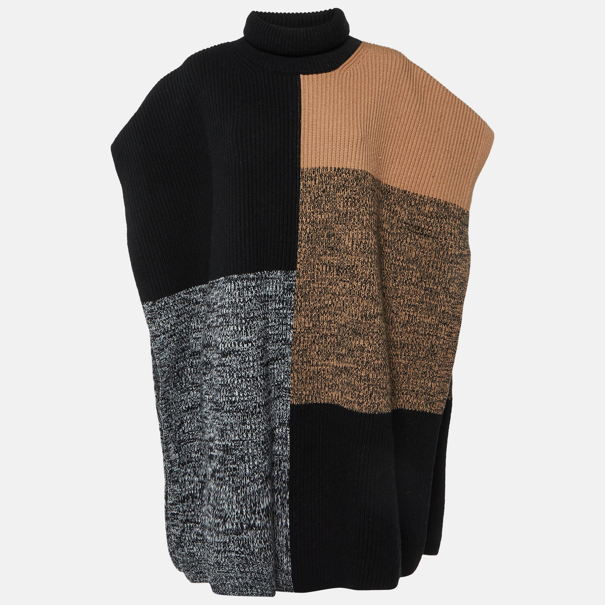 

Joseph Brown Merino Wool Knit Collage Poncho