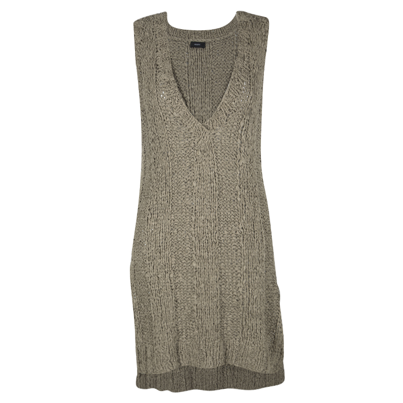 Pre Owned Joseph Brown Hand Knit Woven Tape Oversized Tank Top M