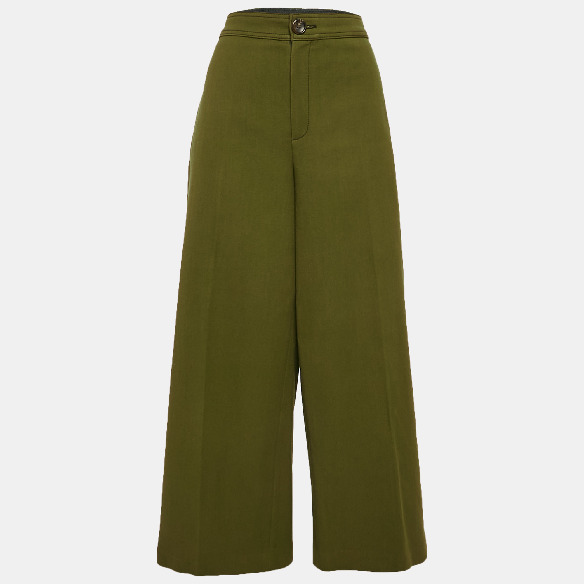 

Joseph Green Wool Gabardine Wide-Leg Trousers L