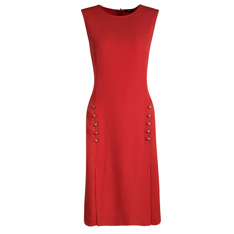 Joseph Red Crepe Sleeveless Step Button Dress M
