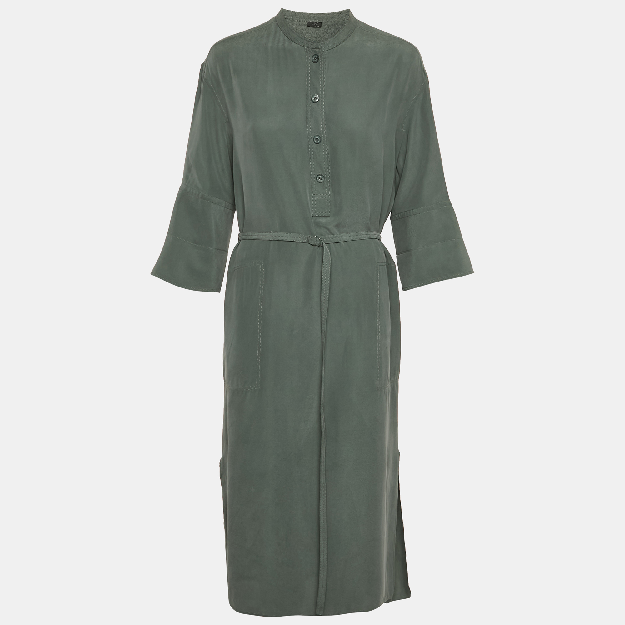 

Joseph Green Silk Toile Belted Barker Midi Dress L
