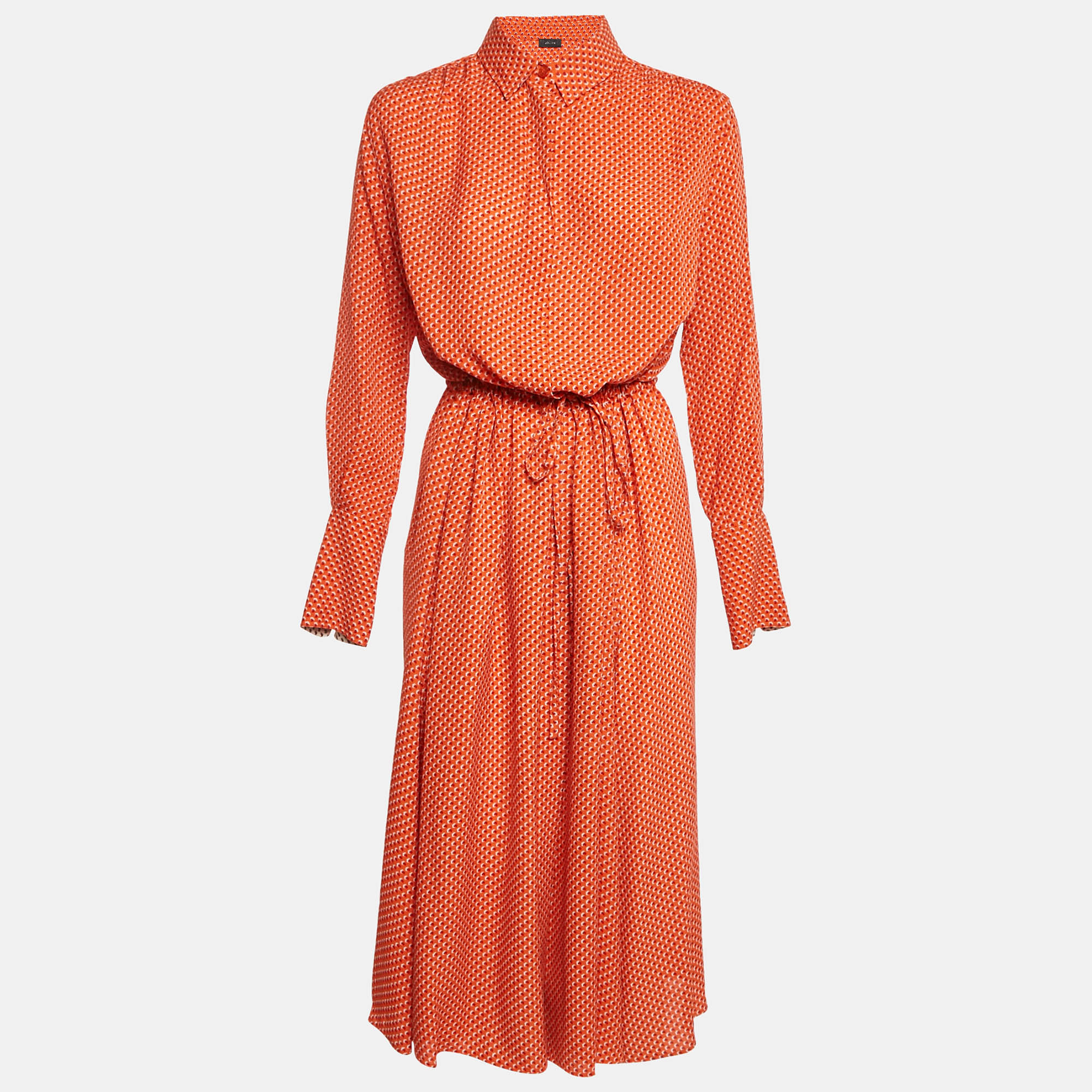 

Joseph Orange Floral Print Silk Shirt Dress M, Brown