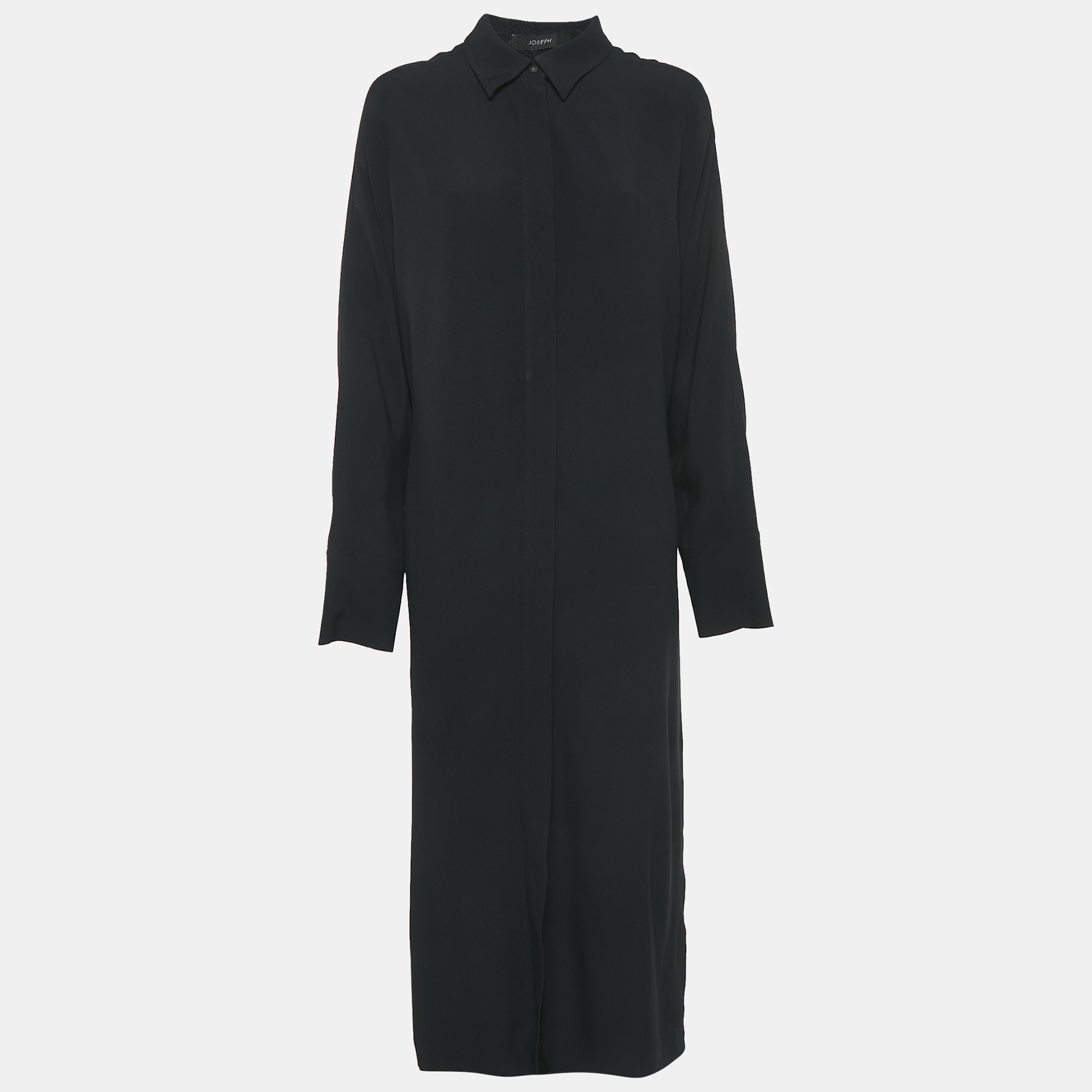 

Joseph Black Crepe Button Front Long Shirt Dress L