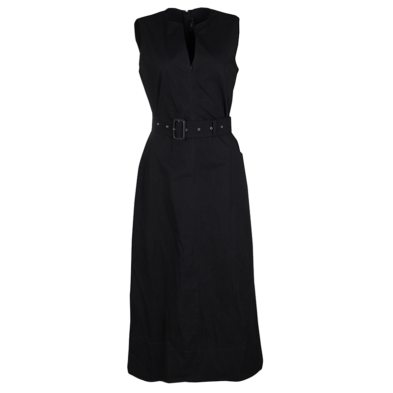 Pre Owned فستان ماكسي جوزيف تيدي قطن أسود بحزام بلا أكمام M