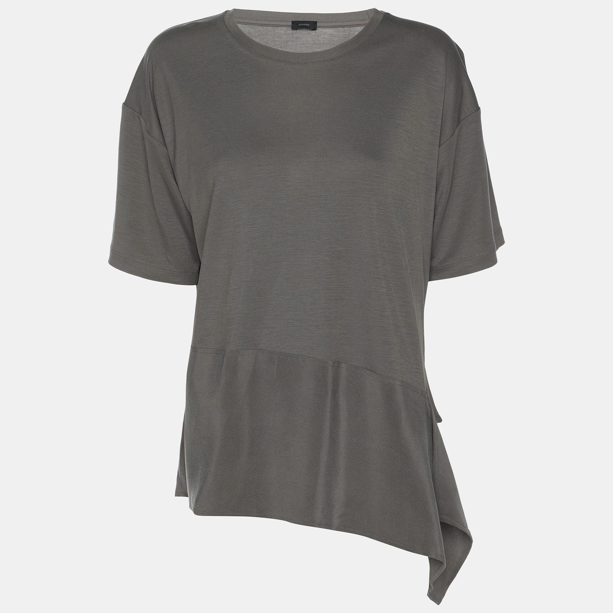 

Joseph Grey Lyocell Silk Ruffle Detail T-Shirt M