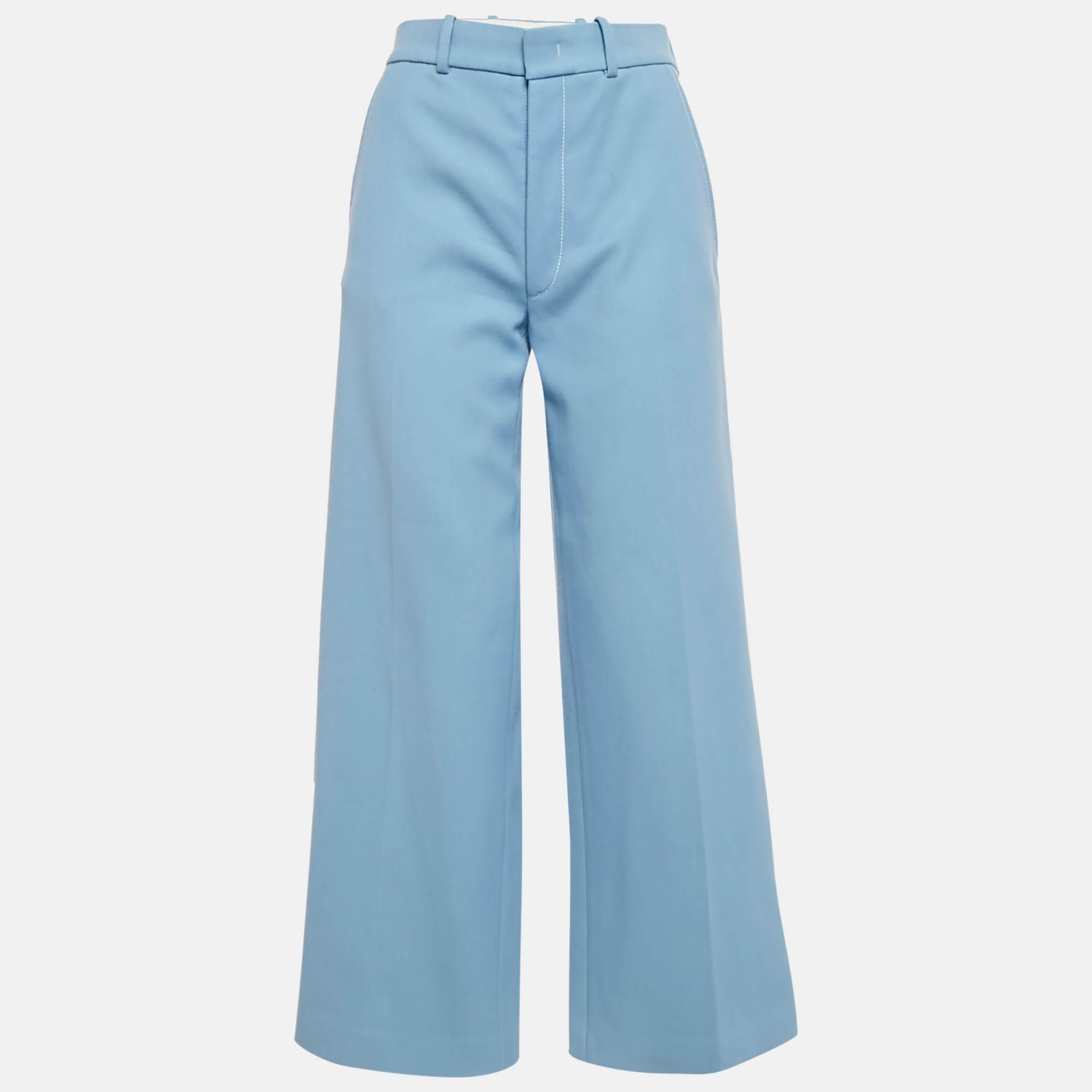 Pre-owned Joseph Blue Cottonwool Twill Wide-leg Trousers S