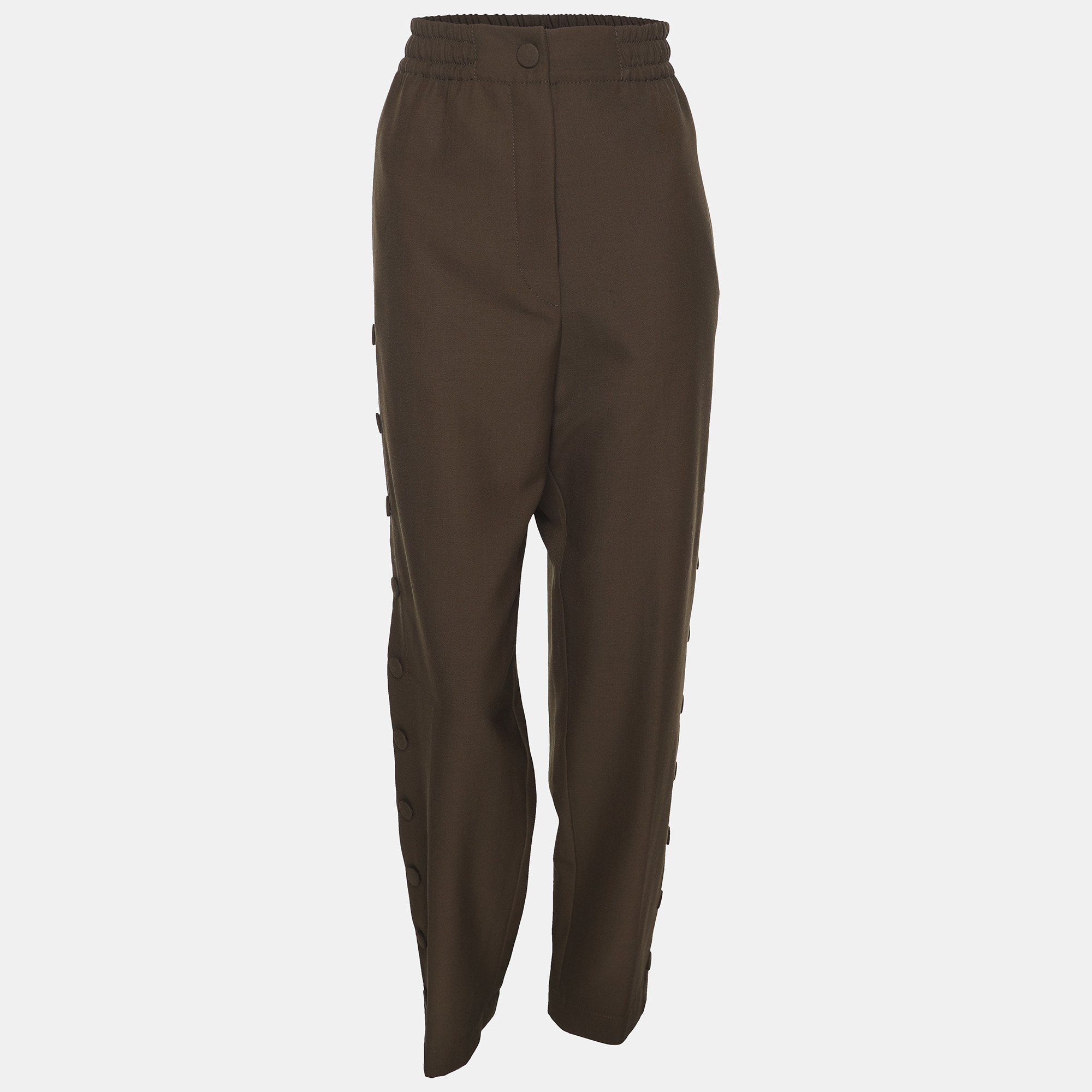 

Joseph Olive Green Wool Blend Side Button Trousers M