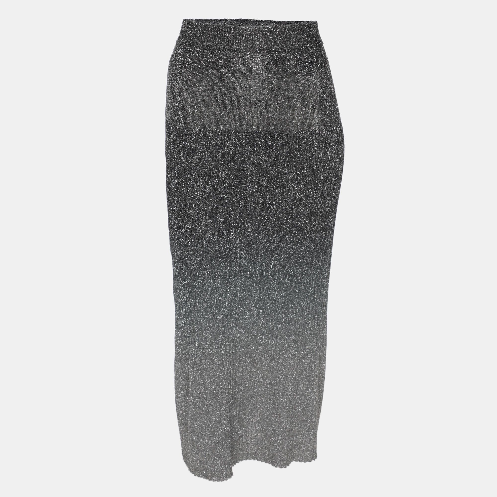 Pre-owned Joseph Metallic Grey Lurex Knit Dip Dye Midi Skirt Xs In Silver