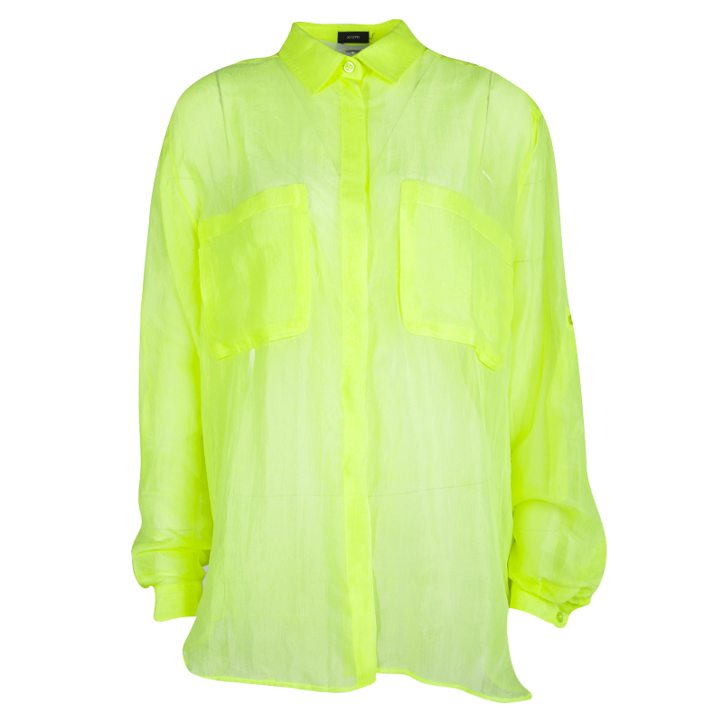 Joseph Neon Green Silk-Voile Oversized Joanna Shirt M