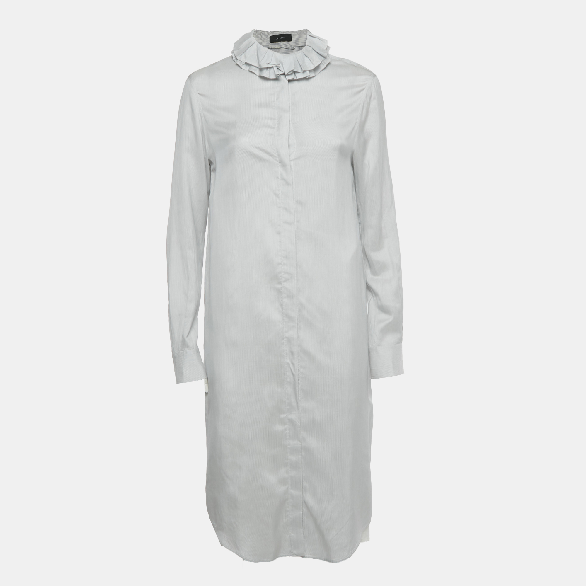 

Joseph White Striped Silk Ruffle Neck Shirt Dress M