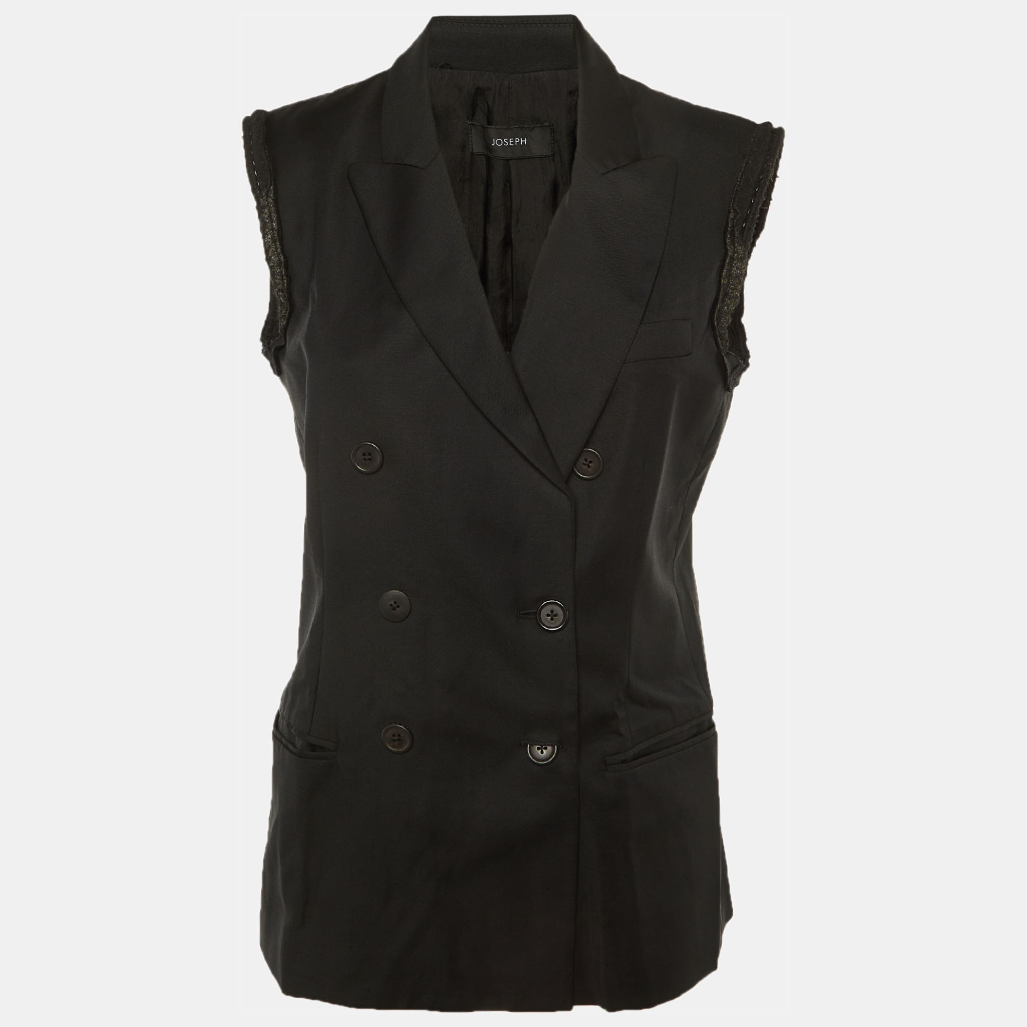 Pre-owned Joseph Black Wool Double Breasted Vest Blazer L