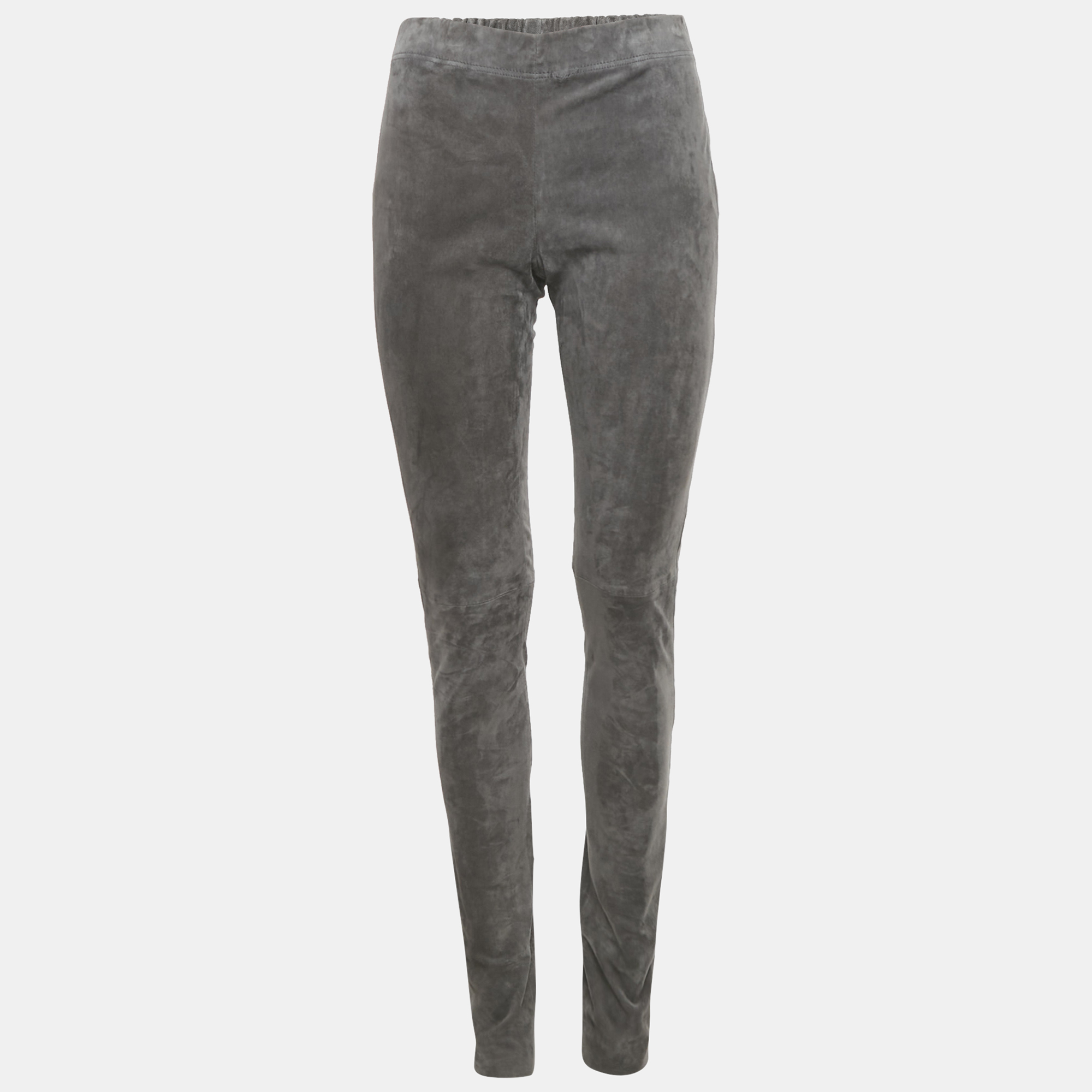 Pre-owned Joseph Grey Suede Skinny Trousers M In Gray