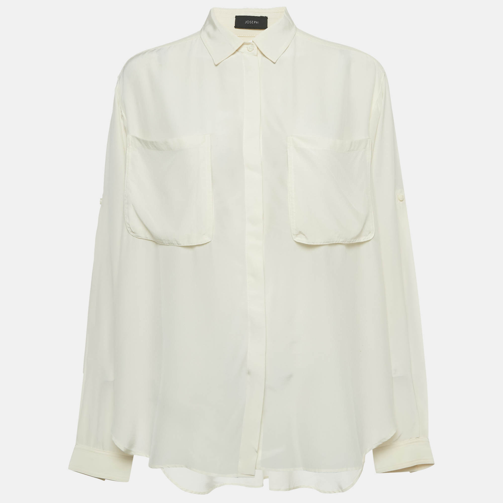 Pre-owned Joseph Off-white Crepe Long Sleeve Joanna Shirt M