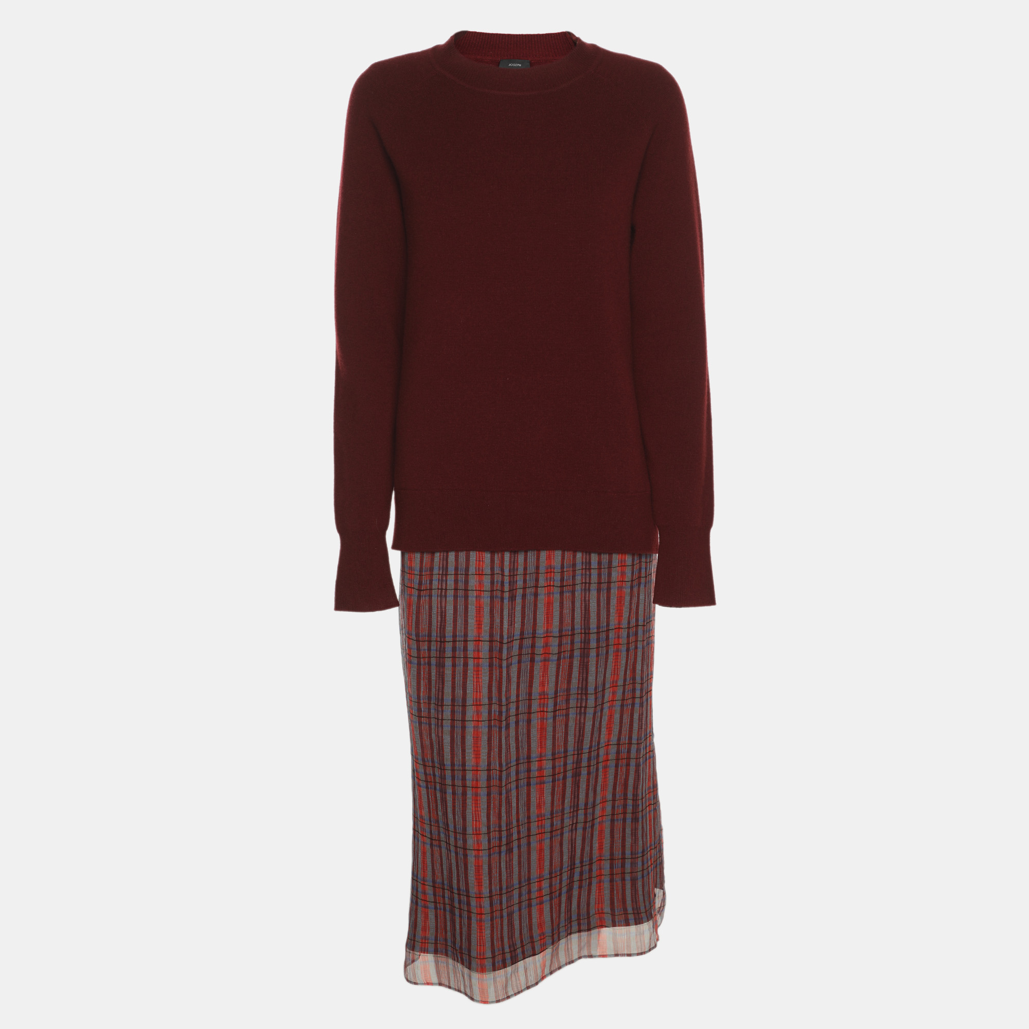 

Joseph Red Silk Glen Check Georgette Midi Dress M