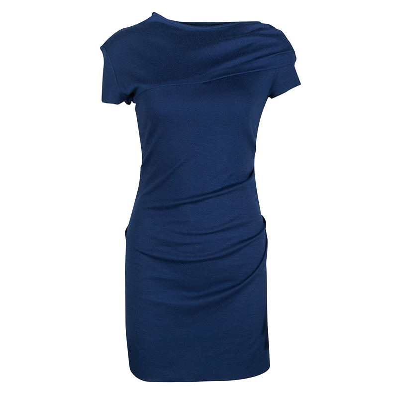 Joseph Blue Draped Wool Jersey Maria Dress S