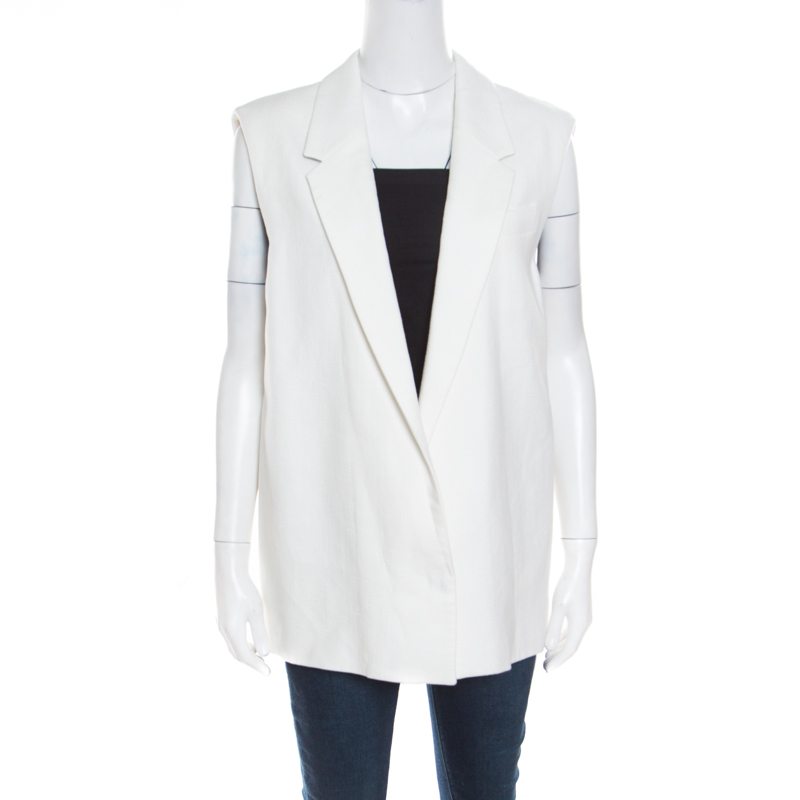 Pre Owned Joseph Off White Heavy Cotton and Linen Sleeveless Irving Blazer M