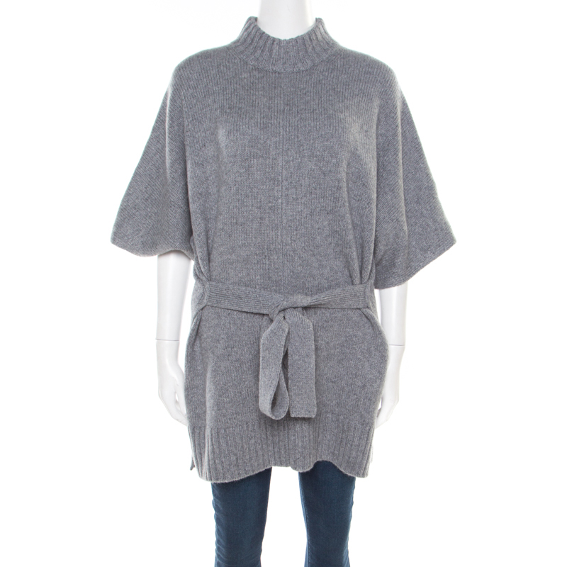 Pre Owned توب جوزيف لوكس رول كشمير رصاصي بحزام L